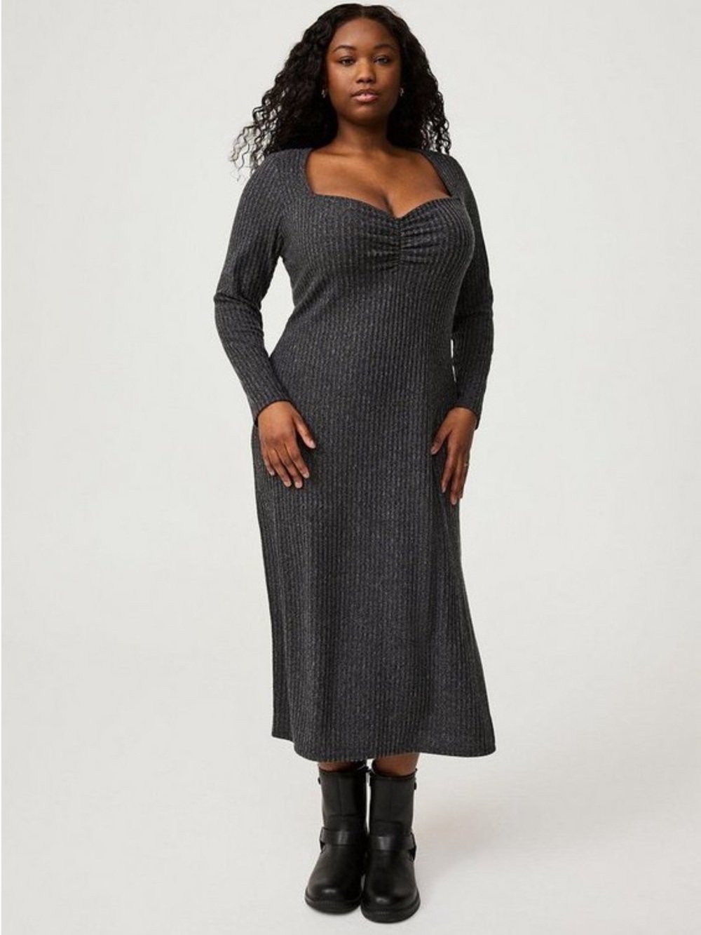Torrid Column Tea Length Midi Dress Ribbed Charcoal Heather Grey Plus Size 2X